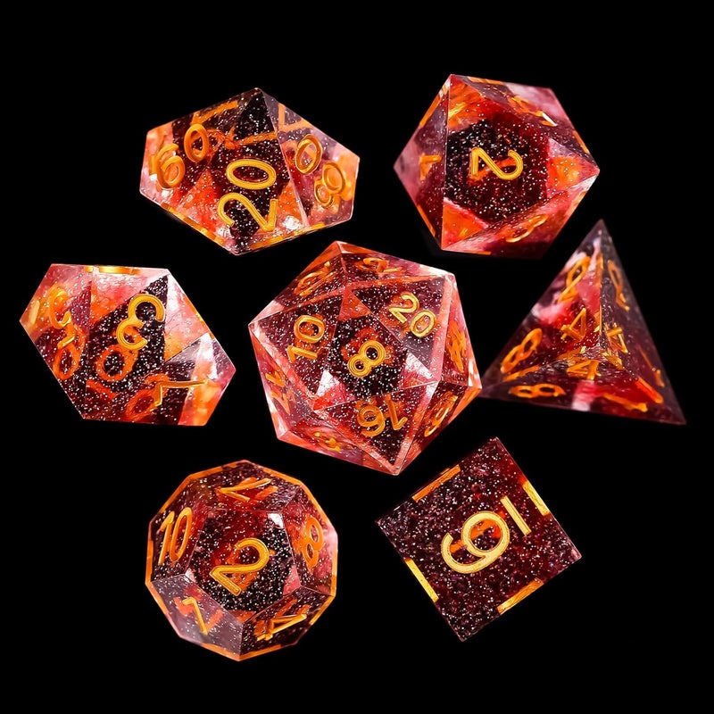 FugaCity DND Dice Set,Liquid Core Handmade Sharp Edge 7 Piece Resin Dice-Dungeons and Dragons Polyhedral Dice Set, D&D Dice Set with Gift Dice Case for RPG MTG Table Games （Red - Image 1